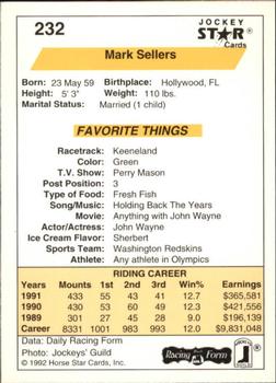 1992 Jockey Star #232 Mark Sellers Back